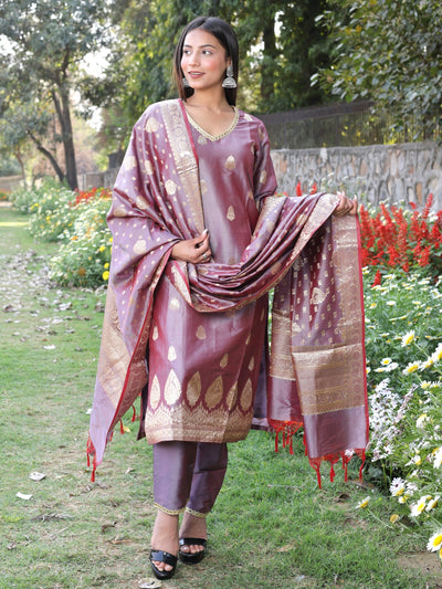Chhabra 555 Lilac Two-Toned Banarasi Silk Dress Material with Handloom Tassled Dupatta