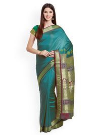 Traditional Narayan Peth Silk Saree with Contrast blouse and Zari weaving