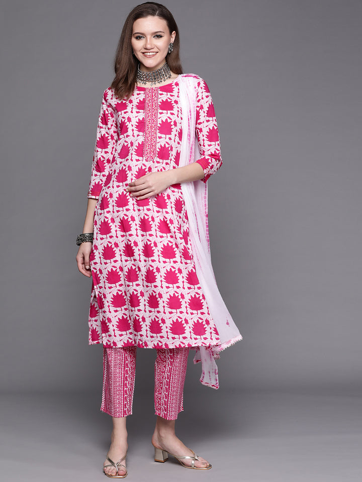 Chhabra 555 Made to Measure Cotton Batik Print Kurta Set with Bandhani Dupatta & Gotta Embellishment