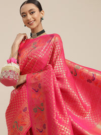 Chhabra 555 Magenta Handwoven Paithani Silk Handloom Saree with Zari Meenakari Peacock Motifs 