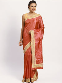 Chhabra 555 Rust Orange Tussar Silk Banarasi saree with meenakari pattern border