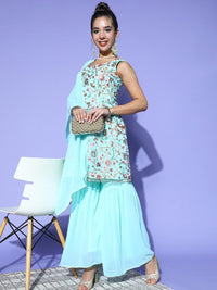 Chhabra 555 Made to Measure MultiColor Resham Floral Embroidery Peplum Kurta with Flared Sharara 