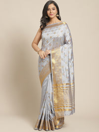Handloom Chanderi Saree with intricate Resham Embroidered Floral motifs & Zari Border
