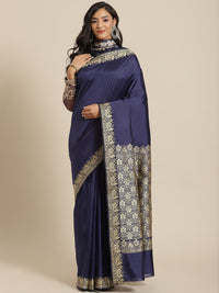 Chhabra 555 Navy Blue Resham & Thread Woven Banarasi Silk Saree