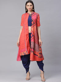 Made to Measure Embroidered Crop Top Dhoti Set with Abstract Print Jacket