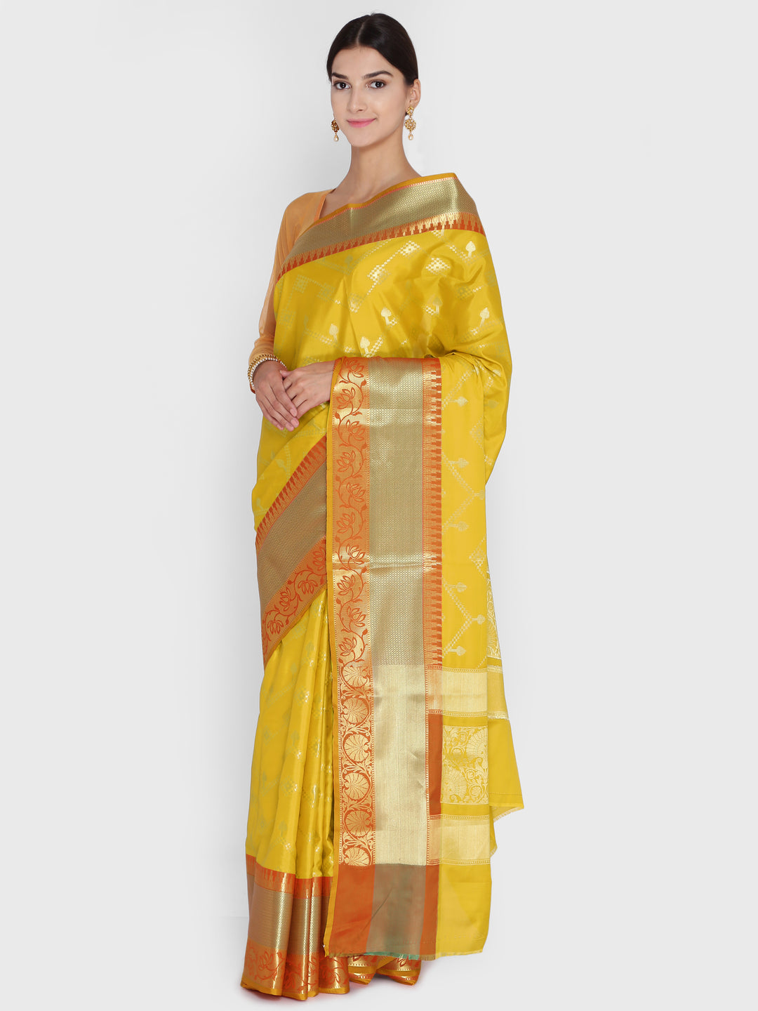 Yellow & Gold Banarasi Silk Traditional Saree