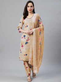 Pastel Digital Floral Print Dress Material with Chiffon Printed Dupatta