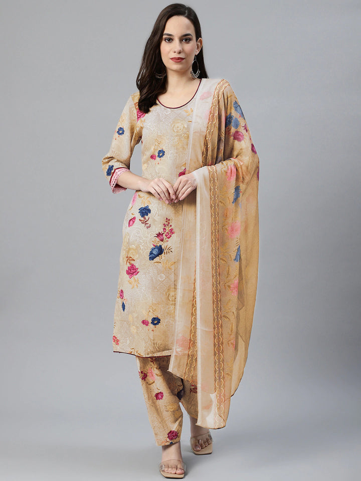 Pastel Digital Floral Print Dress Material with Chiffon Printed Dupatta