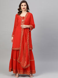 Chhabra 555 Made to Measure Embellished Kurta Set With gota patti embroidery and tiered sharara