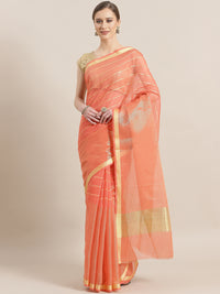 Chhabra 555 Chanderi Silk saree with intricate Zari weaving in a striped pattern