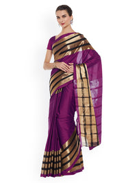 Purple Colored Art Silk Saree With Golden Weaving Border & Unstitched Blouse