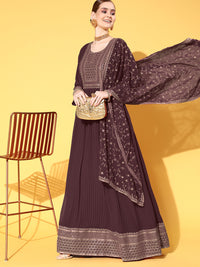 Chhabra 555 Made to Measure Pleated Georgette Anarkali Gown with Gold Aari Embroidery Dupatta