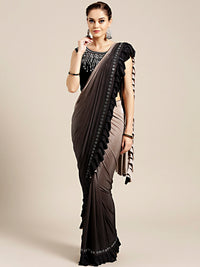 Draped Ruffled Pre-stitched Saree with Embellished Crystal-studded Crop Top Blouse