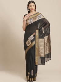 Banarasi Chanderi Heritage Of India Checked Saree with Gold Silver Geometrical Pattern