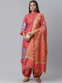 Banarasi Kurta Set with Zari meenakari Stylish weaving and Handloom dupatta