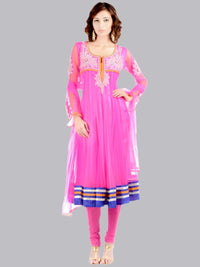 Pink Net Embroidered Suit With Chiffon Dupatta