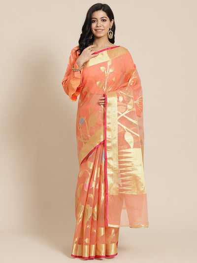 Chhabra 555 Pastel Peach Gold Zari Floral Weaving Organza Silk Tissue Traditional Benarasi Saree

Color: Peach

Type: Kota Sarees

Pattern: Woven Design

Pattern Type: Floral

Ornamentation: Zari

Border: Zari

Fabric: Organza

Saree: 5.50 mtr., Width: 1.15 mtr, Blouse: 0.80 mtr
Dry Clean

The CAD image gives a detailed look of the actual blouse piece that comes with this saree. The blouse used by the model in the pictures is only for styling purpose.