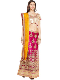 Purple & Gold Net Embroidered Zari Work Semi Stiched Lehenga Choli With Dupatta
