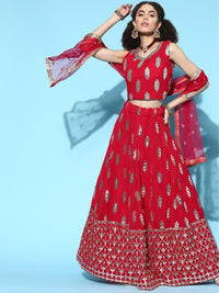 Made to Measure Crystal Embellished Georgette Lehanga Choli Set & Draped Dupatta & Laces