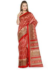 Red Floral Print Art Silk Saree