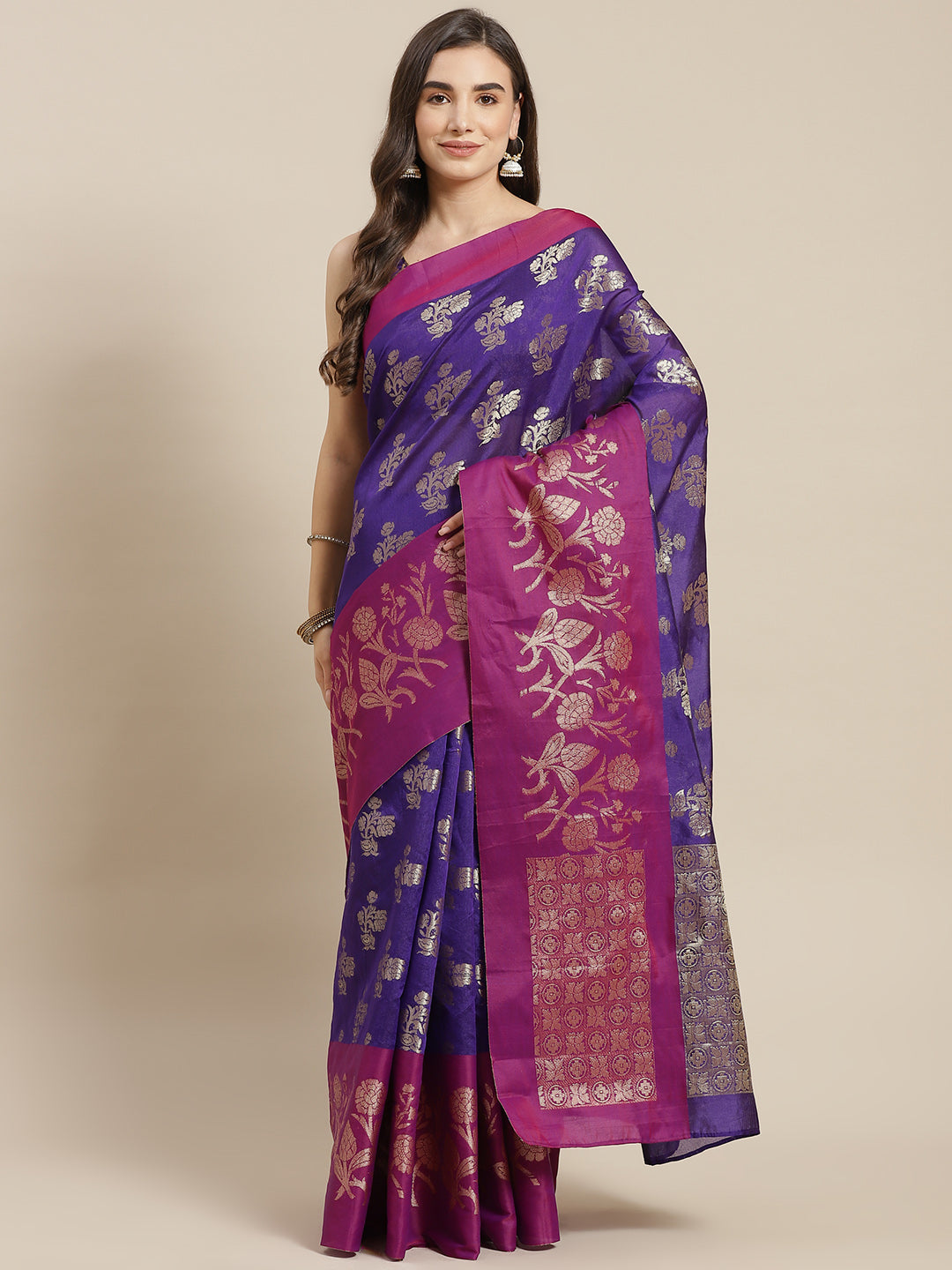 Chhabra 555 Blue Jamdani Chanderi Colorblocked saree with Broad contrast border & floral motifs

Color: Blue

Type: Jamdani Sarees

Pattern: Colourblocked

Pattern Type: Floral

Ornamentation: Zari

Border: Woven Design

Fabric: Silk Blend

Saree length: 5.50 mtr., Width: 1.10 mtr, Blouse length: 0.85 mtr
Dry Clean Only

The CAD image gives a detailed look of the actual blouse piece that comes with this saree. The blouse used by the model in the pictures is only for styling purpose.