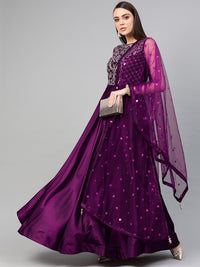 Purple Mirror Embellished Cocktail Gown with Sequinned Dupatta