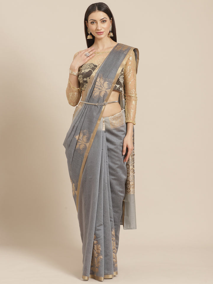 Banarasi Heritage Jute Silk Saree with Striking Floral Motifs & matching Belt