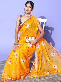 Chhabra 555 Mustard Jaipuri Bandhani Tie & Dye Chiffon Printed Saree with Mirror Work