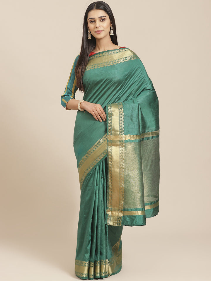 Handloom Mysore Silk Saree with Ethnic Gold Zari woven Paisley Border