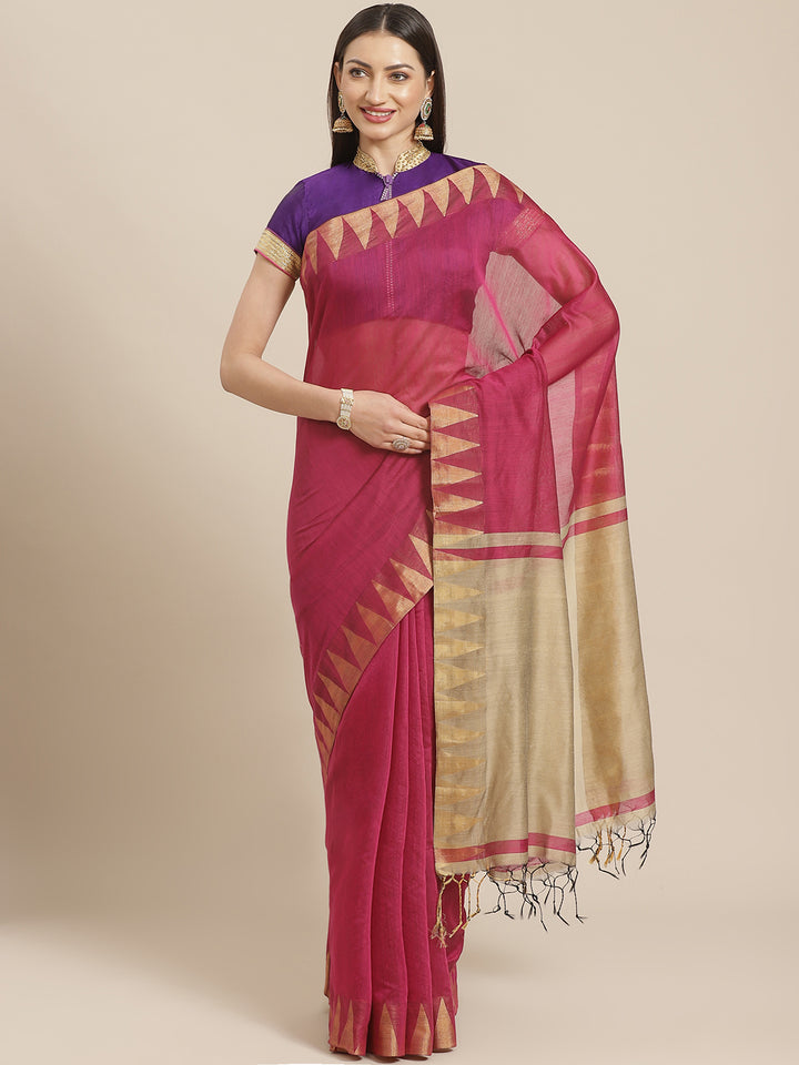 Deep Wine Venkatgiri Heritage of India Saree with Temple Weaving Border & Tassels