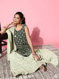 Chhabra 555 Made to Measure Green Sequin & Zari Embellished Peplum Kurta Sharara Set