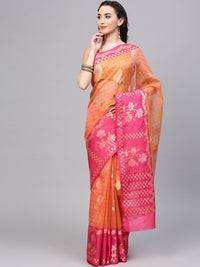 Checked Chanderi Banarasi saree with Zari Woven Flowers