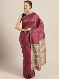 Chhabra 555 Wine Resham Woven Banarasi Saree with intricate floral pattern