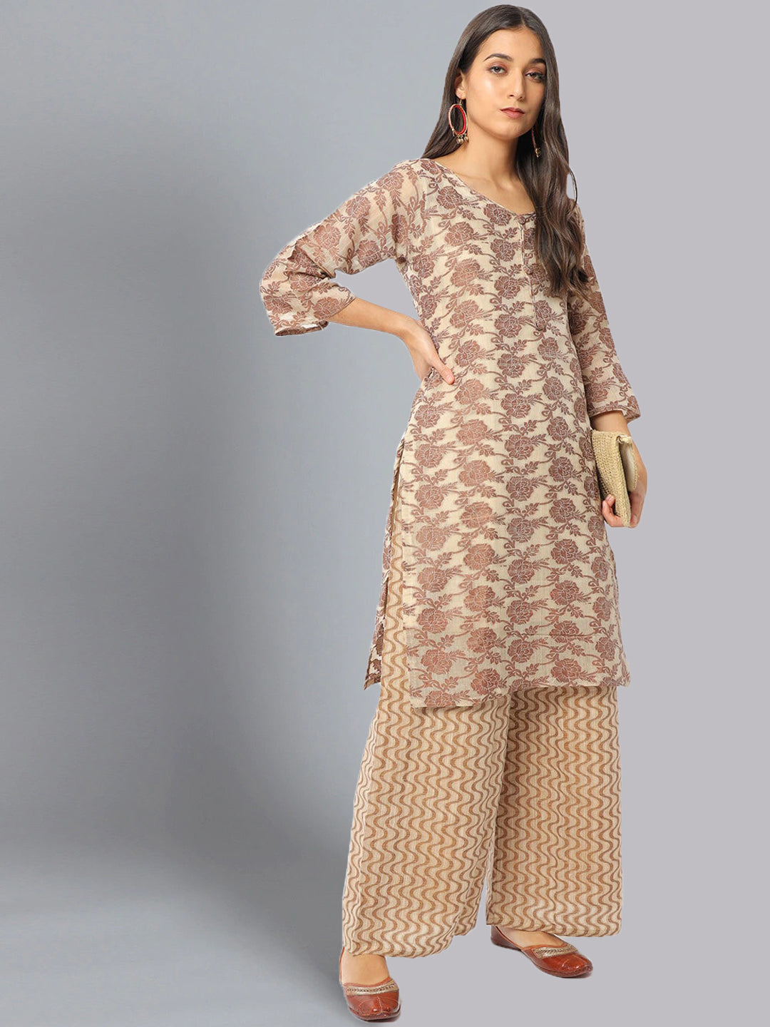 Chhabra 555 Resham Woven Chanderi Kurta Pallazo Set with floral motifs