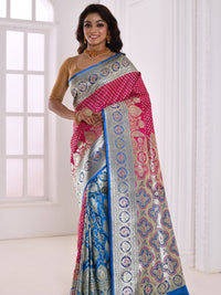 Magenta & Gold Toned Ethnic Motifs Zari Silk Blend Banarasi Saree