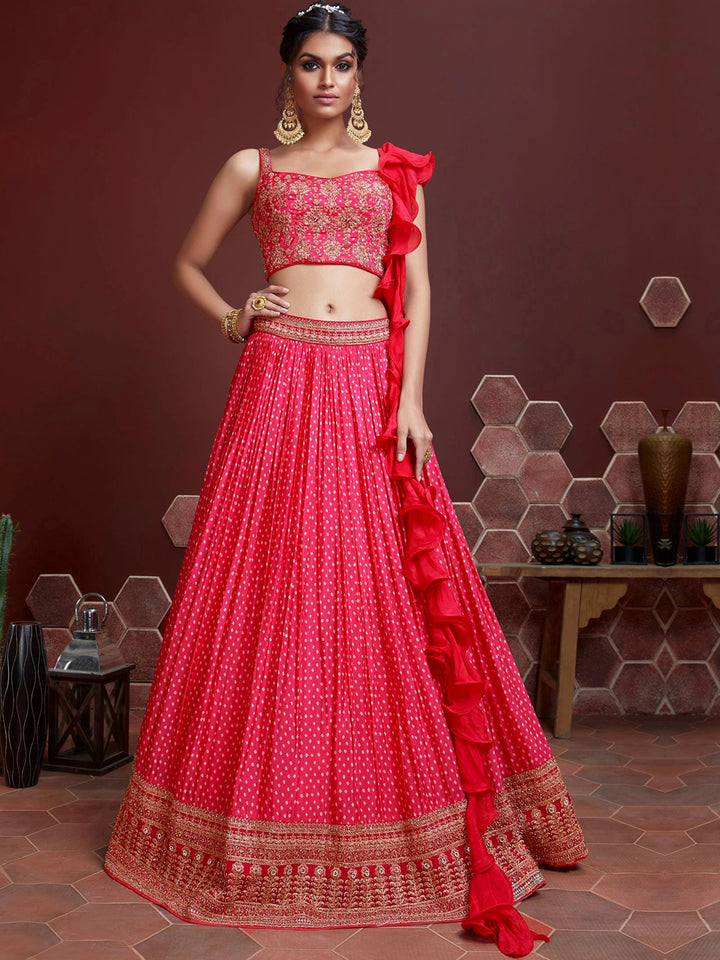 Bandhani Lehenga with Zardozi & Kundan Embroidered Blouse & Dupatta