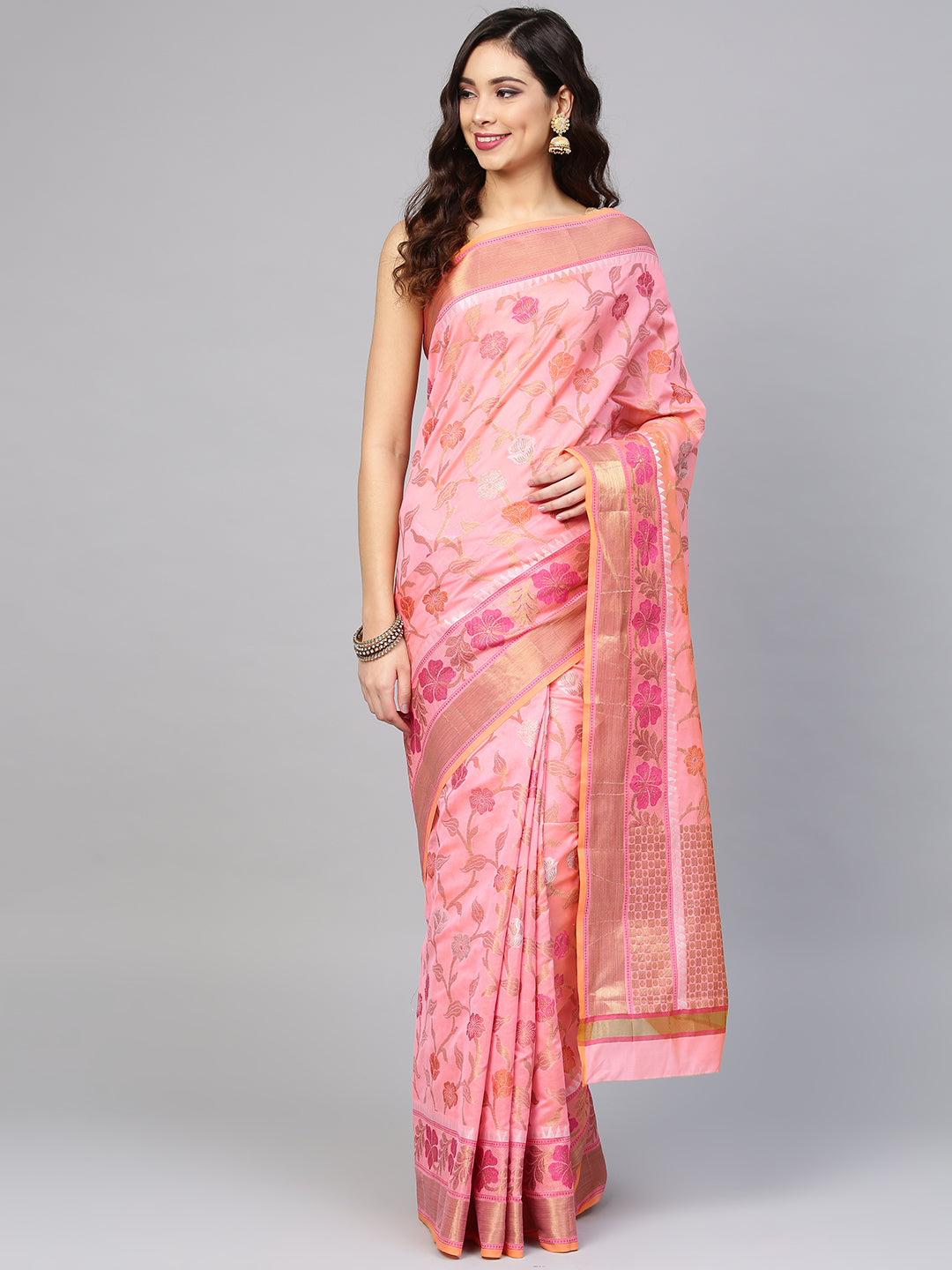 Chhabra 555 Fuschia Chanderi Silk Handloom, Hand Woven,Floral, Meenakari Banarasi Zari Weav Border Saree  
