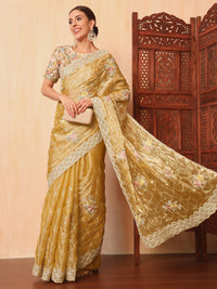Chhabra 555 Floral Resham Embroidered & Sequence Embellished Saree with Scalloped Cutwork Border