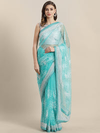Chhabra 555 Net Saree with Thread embroidery and crystal, pearl embellishments