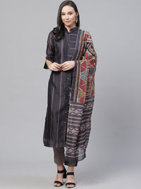 Chanderi Silk Stitched Suit with Digital Handloom & Indie Print with Maheshwari Dupatta