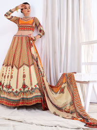 Chhabra 555 Crystal Embellished Kalidar Lehenga Set with Chevron Digital print & Chiffon dupatta