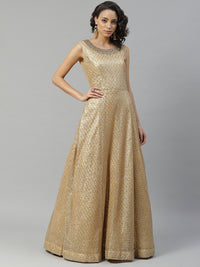 Made to Measure Golden Net Embellished Gown With Sequence Sparkles & Stone Work