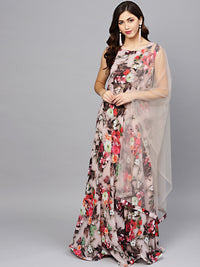 Georgette Floral Anarkali Cocktail Gown with matching Belt
