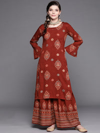 Chhabra 555 Made to Measure Maroon Digital Print Festive Embellished Kurta Sharara Set