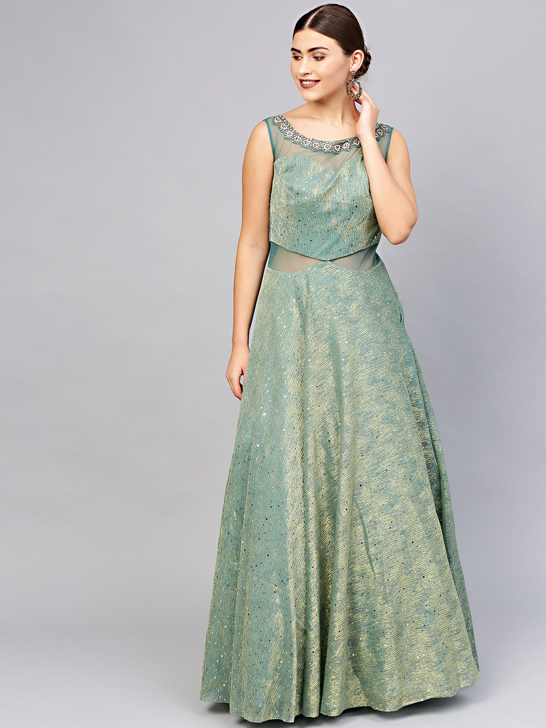 Green tissue silk fabric gown | Gowns for girls, Kids gown, Kids frocks  design