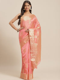 Chhabra 555 Pink Ethnic Motifs Chanderi Traditional Brocade Saree with Woven Border