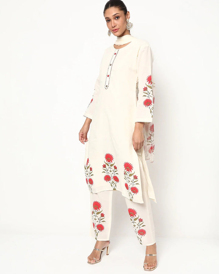 Chhabra 555 Floral Digital Printed Kurta Pant Set with Gota patti Embellishment and Chiffon Dupatta