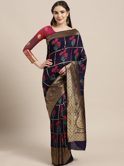 Chhabra 555 Mysore silk saree with intricate zari weaving and shaded floral print