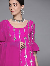 Chhabra 555 Made-to-Measure Mirror Work Embellished Kurta With 3 Layered Sharara & Ruffled Dupatta 