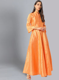 Chanderi Flared Gown with Checked Zari Weaving